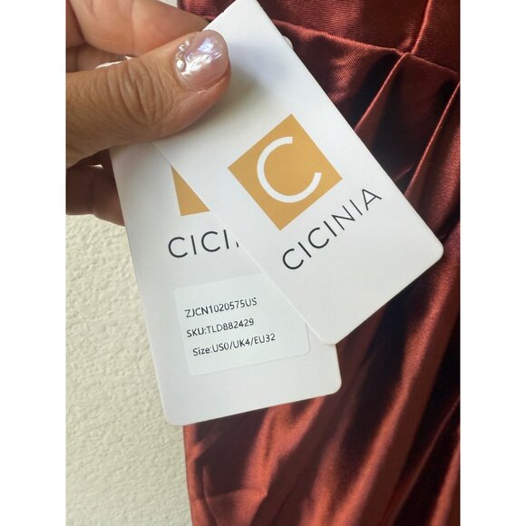 Cicinia Bridesmaid Satin Maxi Dress Sz 0 NWT Rust Terracotta Draped Square Neck - Picture 10 of 13
